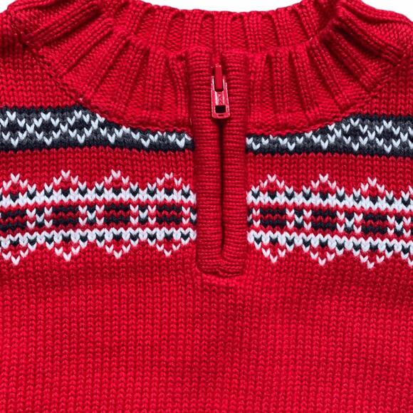 Infant Lands End Sweater Red Fair Isle QuarterZip Mock Neck Knit Size 24 Months - Picture 4 of 8
